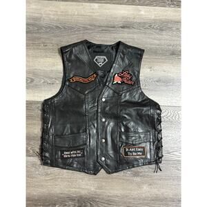 Diamond Plate Genuine Leather Girl Patches Biker Vest Y2K Retro - Women’s Small